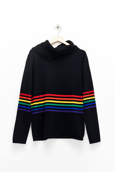 Slade Collection- Rainbow Colour Stripes Knitted Asymmetry Hign Neck Top - Johan Ku Shop