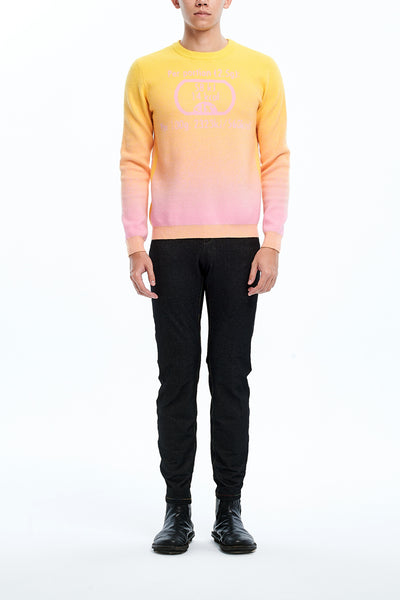 Andy Collection- Calories Graphic Knitted Jacquard Round Neck Top- Yellow/Pink - Johan Ku Shop