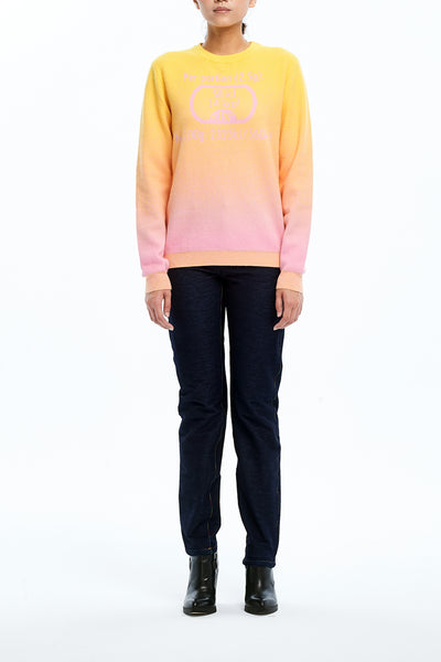 Andy Collection- Calories Graphic Knitted Jacquard Round Neck Top- Yellow/Pink - Johan Ku Shop