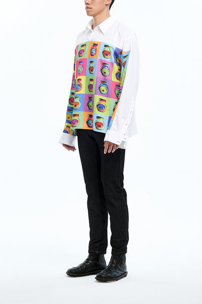 Andy Collection- Full Colour Front Square Graphic Over-sized White Shirt - Johan Ku Shop