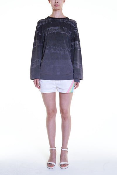 Elioliver Collection- Note Graphic Knitted Jacquard Top - Black/Dark Gray - Johan Ku Shop