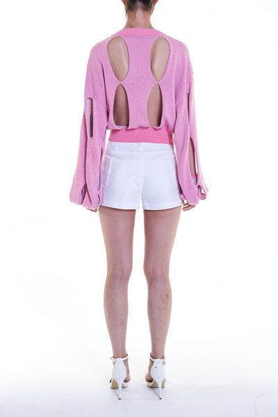 Elioliver Collection- Cut-Out See Through Knitted Top - Pink - Johan Ku Shop