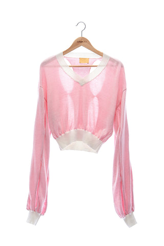 Elioliver Collection- Cut-Out See Through Knitted Top - White/Pink - Johan Ku Shop