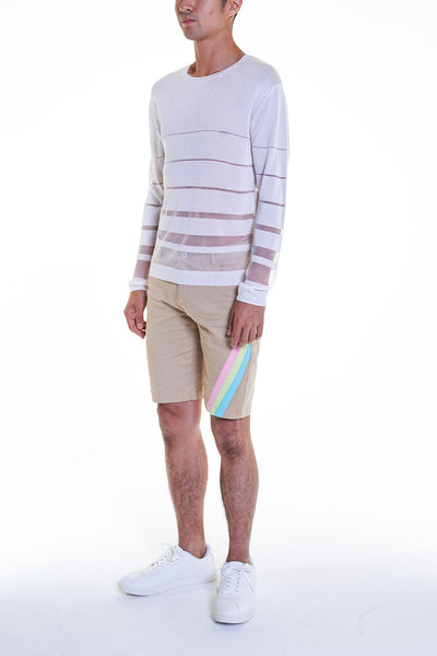 Elioliver Collection- See-Through Stripe Knitted Top - White - Johan Ku Shop