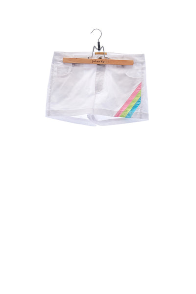 Elioliver Collection- Pastel Rainbow Detailed Hot Pants - White
