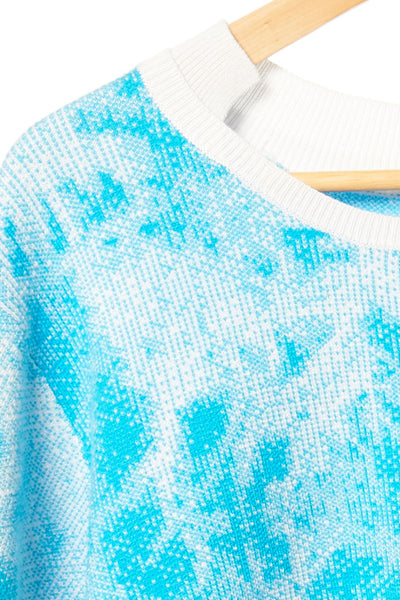 Elliot Collection- Tie Dye Image Knitted Jacquard Short Top - Blue - Johan Ku Shop