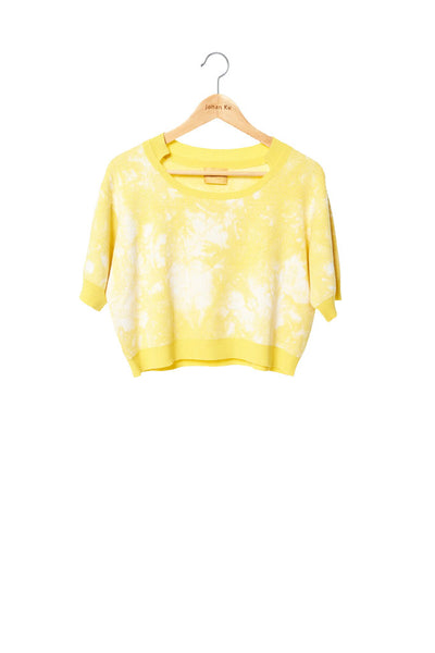 Elliot Collection- Tie Dye Image Knitted Jacquard Short Top - Yellow - Johan Ku Shop