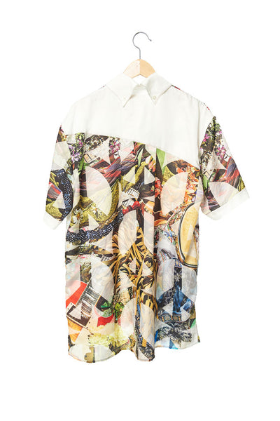 Elliot Collection- Woodstock Inspired Print Asymmetric Details Oversize Shirt - Johan Ku Shop