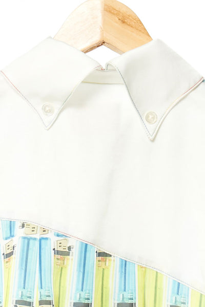 Elliot Collection- Lighter Print Asymmetric Details Oversize Shirt - Johan Ku Shop