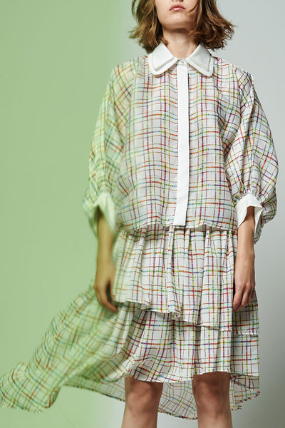 Elliot Collection- Lighter Plaid Print Asymmetric Skirt - Johan Ku Shop