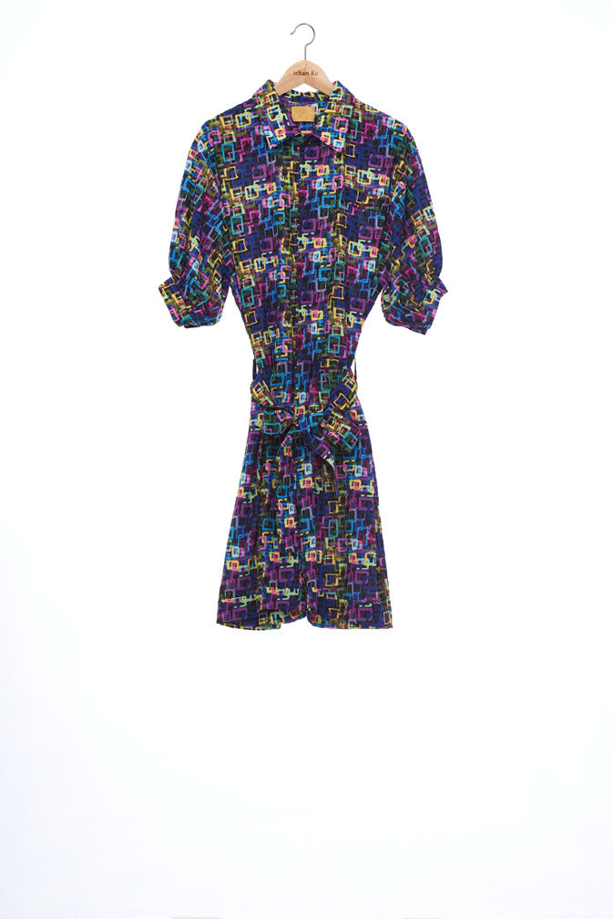 "The Painters" Collection- Crayon Squares Dark Printed 1/2 Sleeve Playsuit