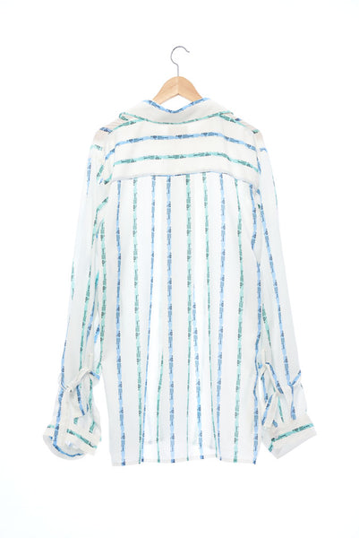 "The Painters" Collection- Crayon Stripes White Printed Wide Sleeve with Bandage Details Shirt