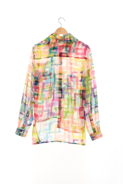"The Painters" Collection- Square Yellow Printed Chiffon Asymmetry Details Shirt