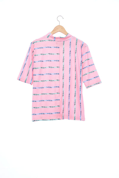 "The Painters" Collection- Crayon Stripes Pink Printed Elastic Short Sleeve Top