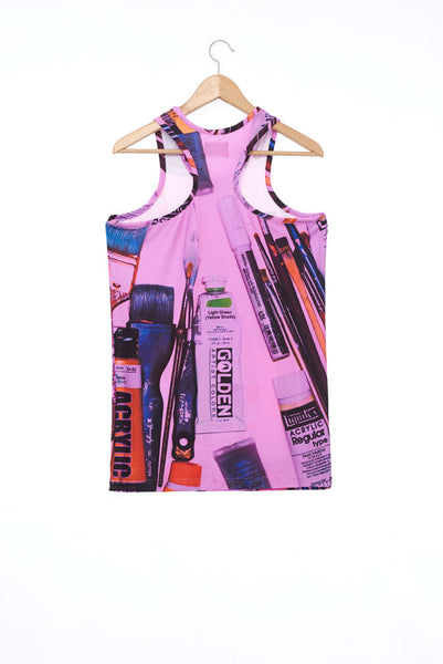 "The Painters" Collection- Painting Tools Pink Printed Elastic Jersey Tank Top