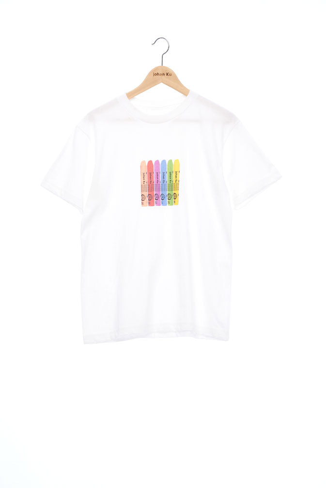 "The Painters" Collection- Rainbow Crayons Graphic Print T-Shirt - White