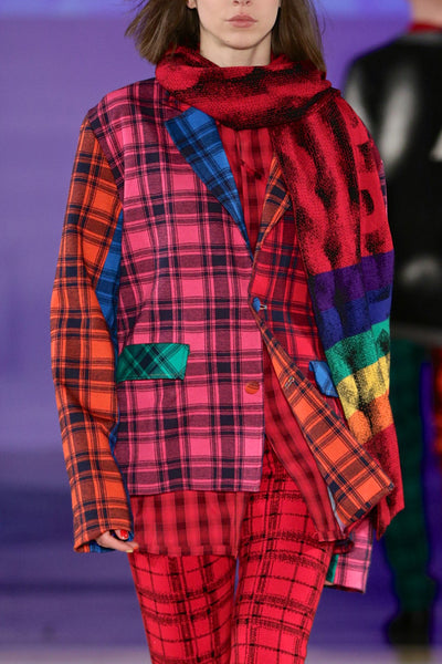 Sean Collection- Rainbow Inspired Asymmetric Knitted Tartan Blazer
