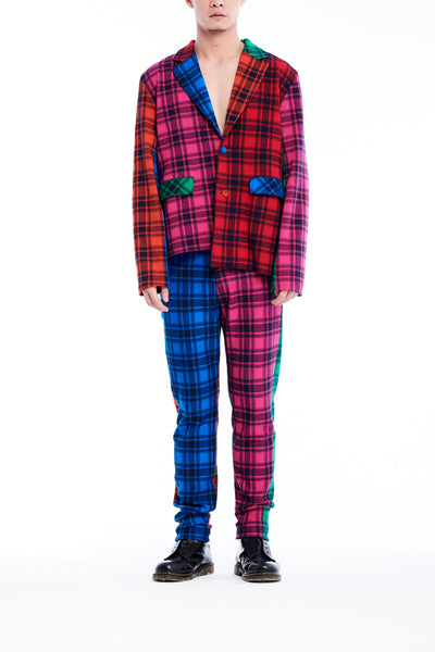 Sean Collection- Rainbow Inspired Asymmetric Knitted Tartan Blazer