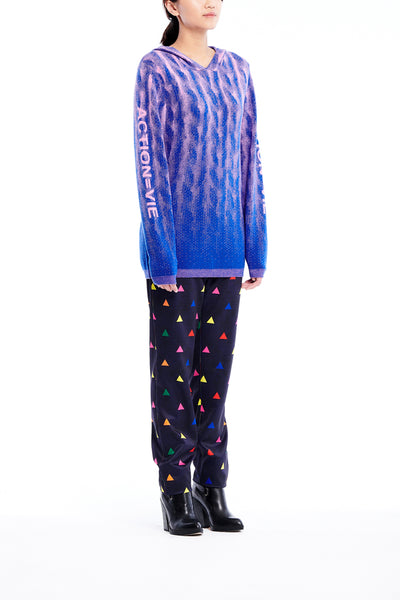 Sean Collection- Chunky Knitting Graphic Jacquard Knitted Hoodie- Blue/Pink