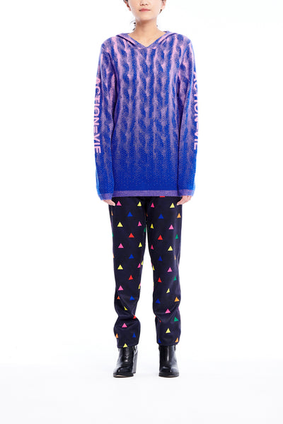 Sean Collection- Chunky Knitting Graphic Jacquard Knitted Hoodie- Blue/Pink