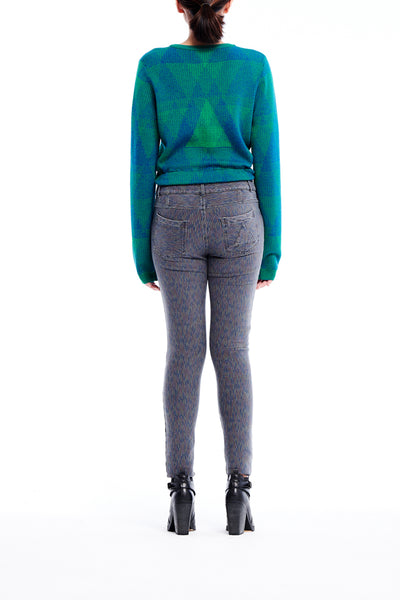Sean Collection- Triangle Graphic Jacquard Crop V Neck Knitwear - Emerald