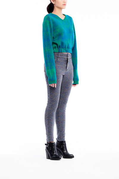Sean Collection- Triangle Graphic Jacquard Crop V Neck Knitwear - Emerald