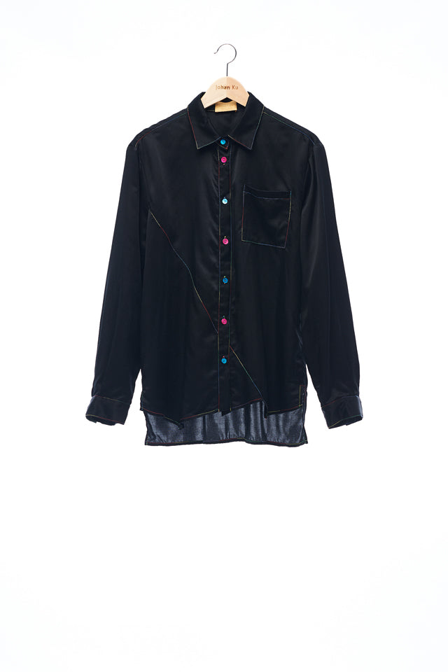Sean Collection- Silk/Cotton Asymmetric Cutting Shirt- Black