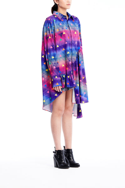 Sean Collection- Asymmetric Cutting Printed Short Dress- Rainbow Triangle Dots/Full Colour