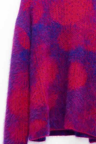 Slade Collection- Angora Hair Over Size Dots Knitted Jacquard Hoodie Top - Johan Ku Shop
