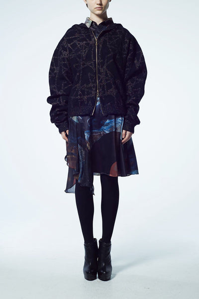 Slade Collection- Hand Writing Star Graphic Knitted Jacquard Over Sized Hoodie Coat - Johan Ku Shop